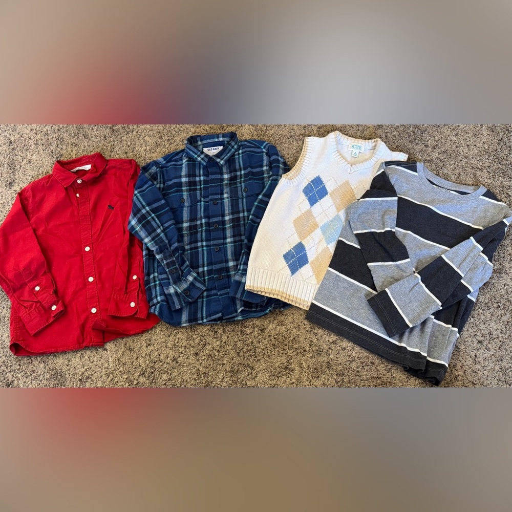 Boys’ long sleeve shirts and sweater vest.